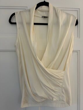 Theory Cream Draped Sleeveless Blouse